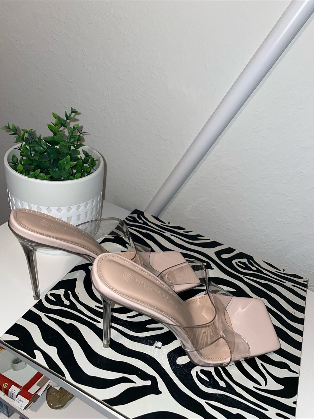 Public Desire Blush Nude Clear-Strap Mule Heels - Picture 4 of 8